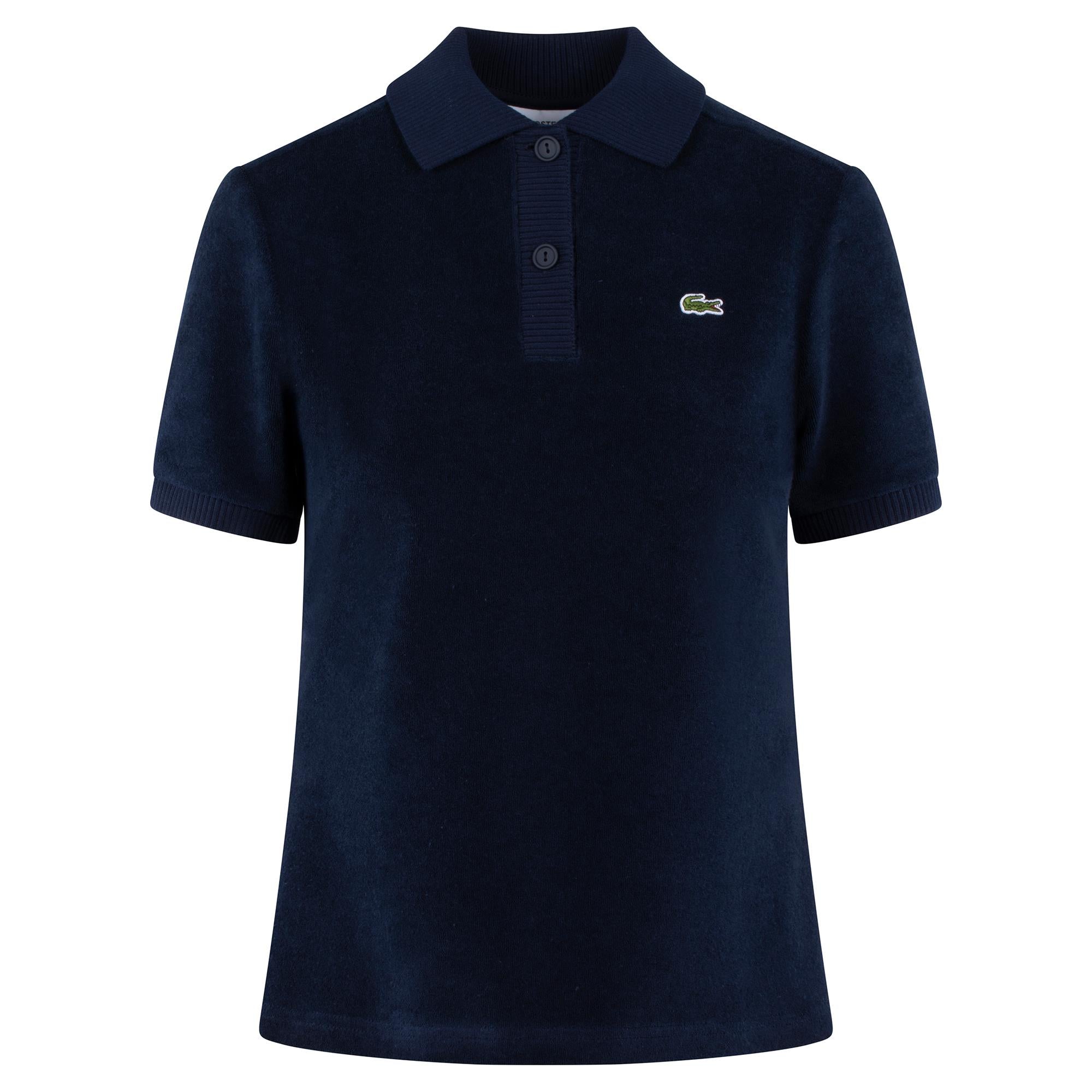 Ladies Lacoste Slim Fit Terry Towelling Polo Shirt Navy